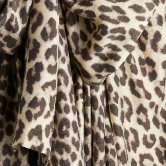 H&M Leopard Print Beige Blouse Balloon Raglan Sleeves Bow Tie Oversized, size M - Picture 2 of 8